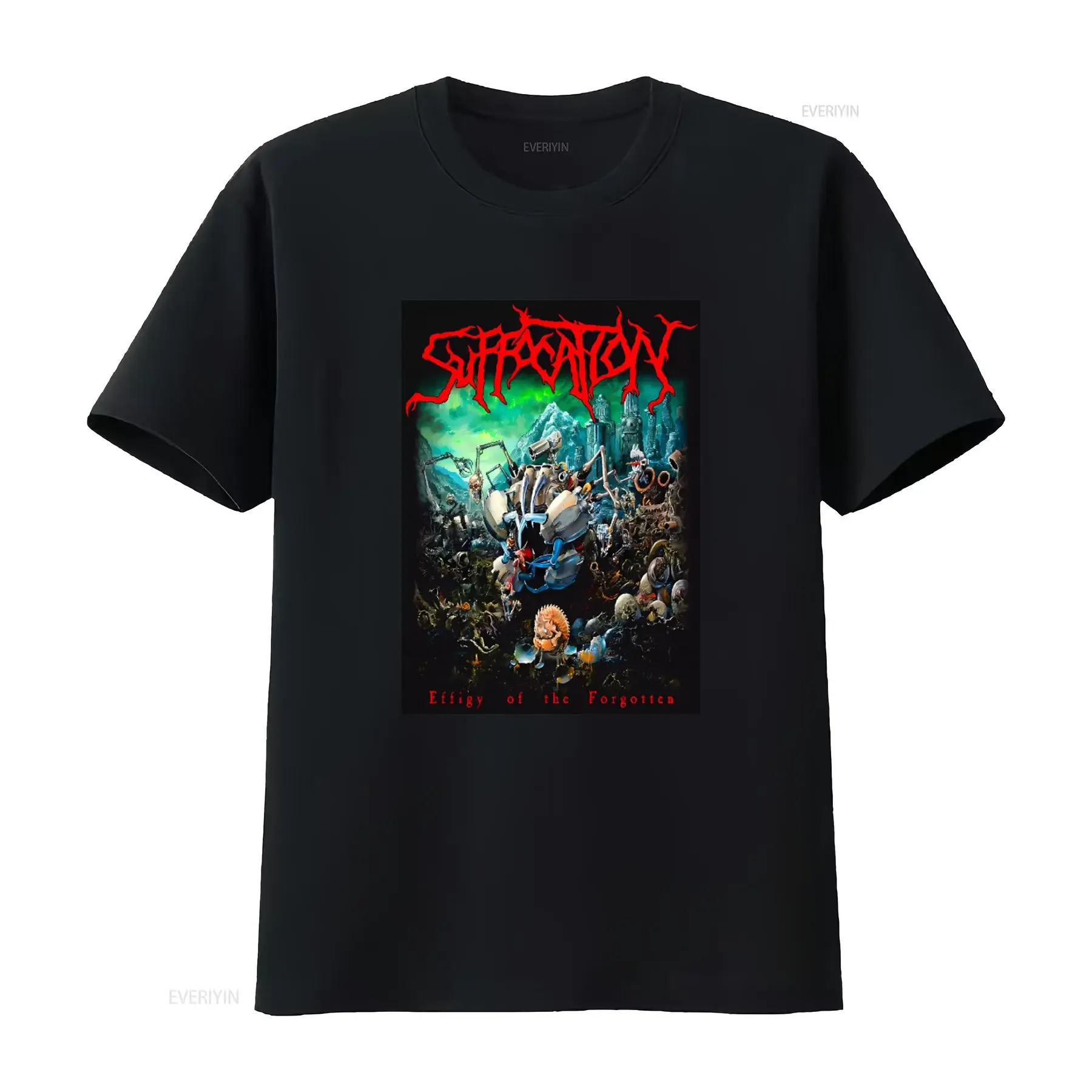Фото Футболка Suffocation Effigy of the Forgotten Death Metal Band для фанатов рок-музыки, винтажная, с эффектом потертости, повседневная, стильная №1