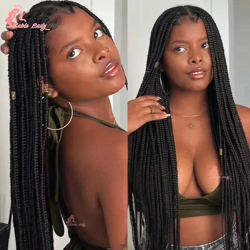 36-дюймовые синтетические полные кружевные парики Cornrow Box плетеные для чернокожих