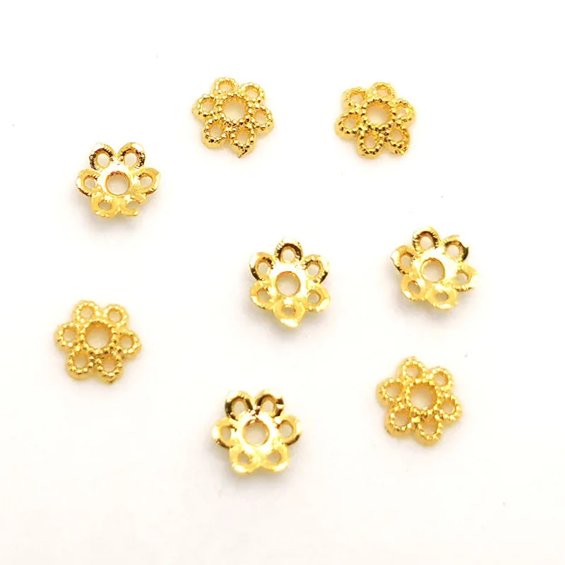 30pcs Bead Caps Hollow Flower Spacer End Diy Jewelry Making Accessories Copper 6mm Craft Bracelet Findings