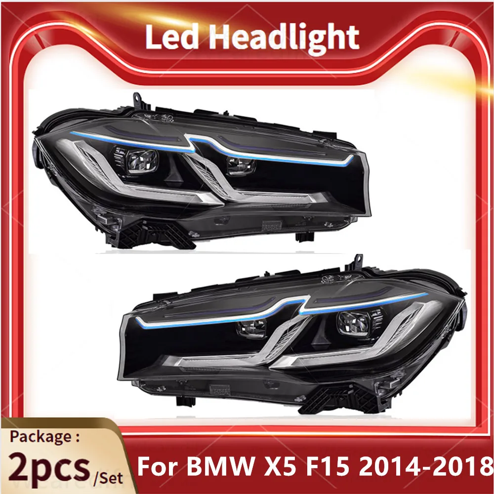2 шт. светодиодные фары для BMW X5 2014 2015 2016 2017 2018 F15 модифицированный автомобиль 2023
