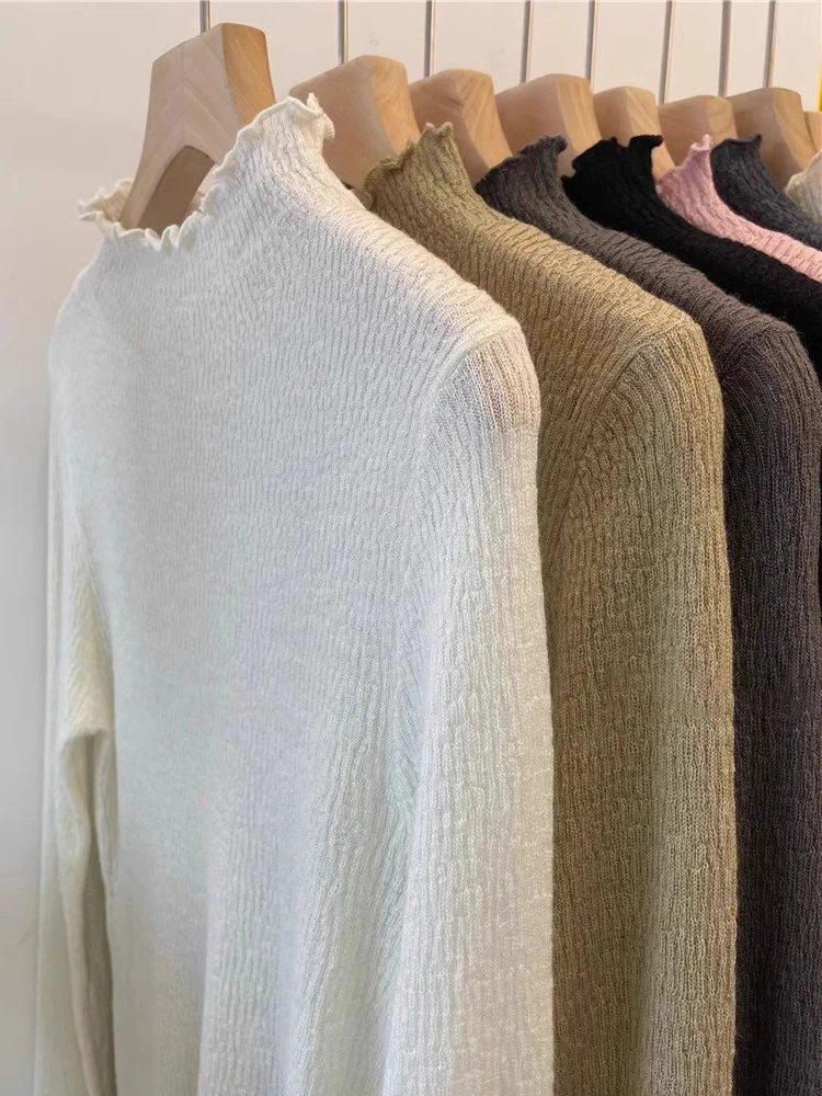 Apricot Half-high Collar Mid-Collar Wool Knitting Bottoming Shirt Women Winter Autumn and High Sense Inner wear Slim f...