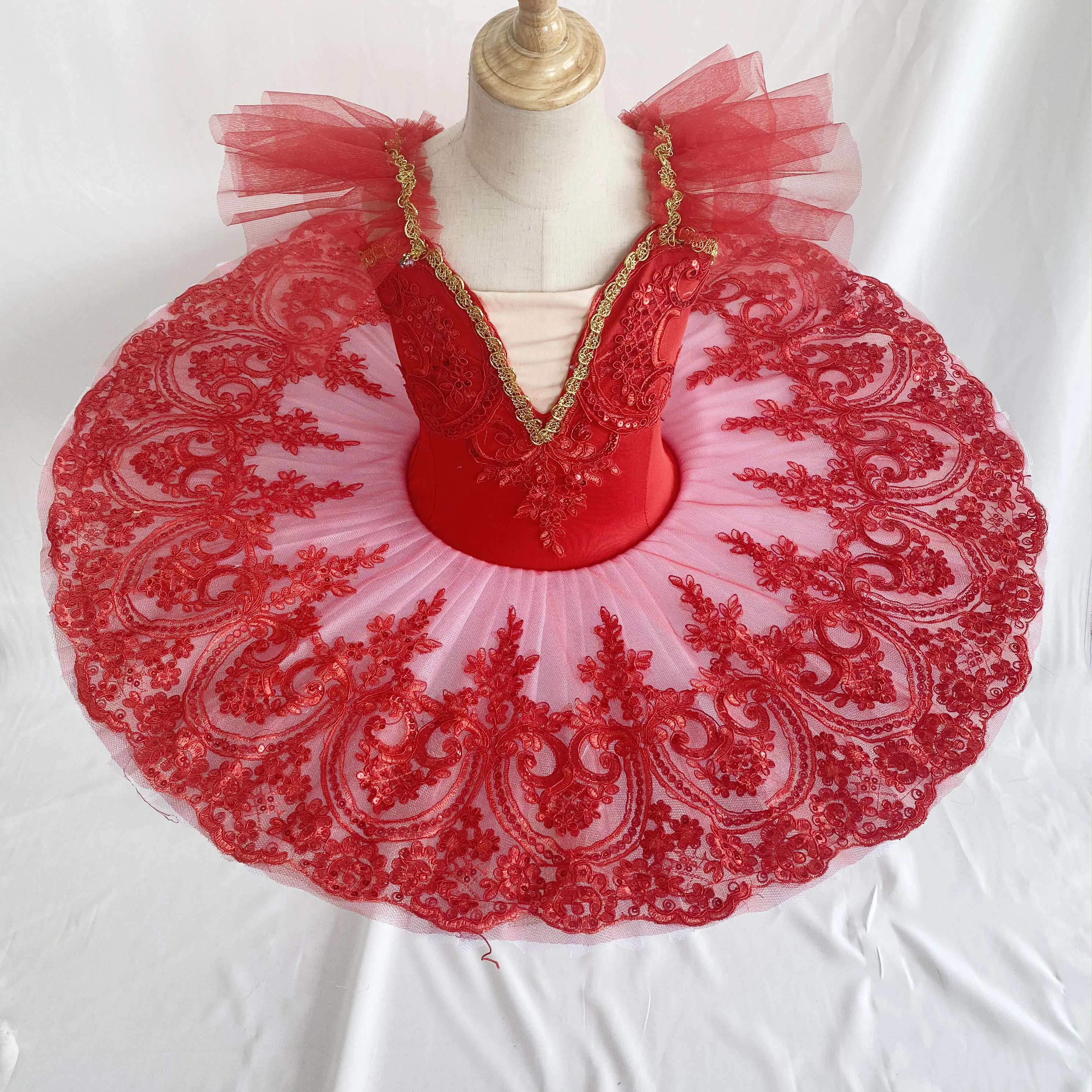 Red Professional Ballet Skirt For Girl White Swan Toddler Sequin Dance Costumes