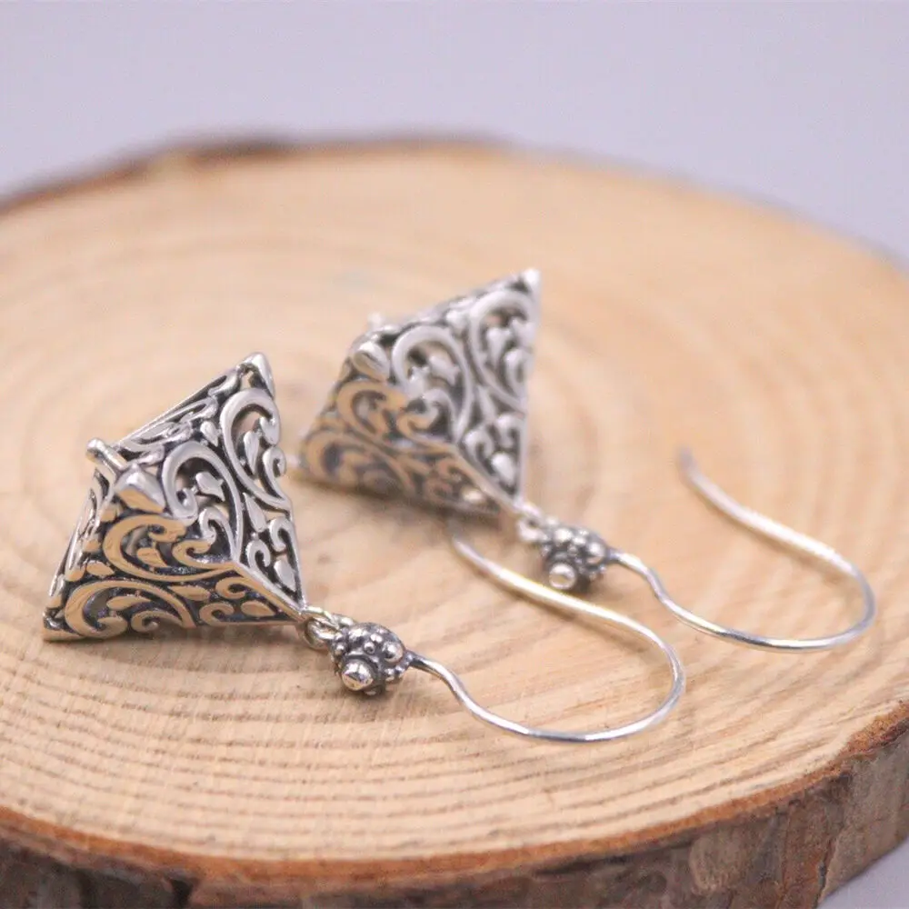 

Real S925 Sterling Silver Lucky Women Lucky Triangle Dangle Earrings