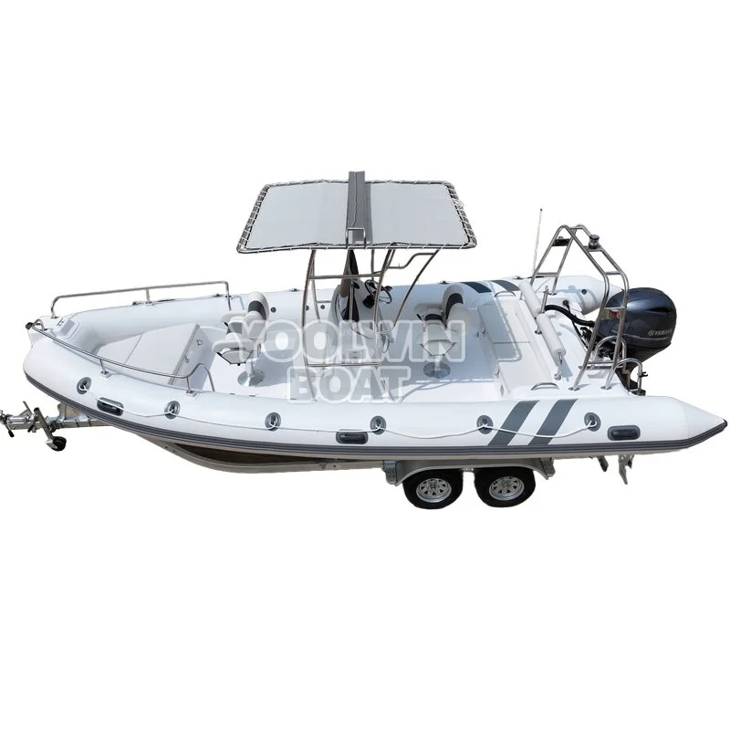 Китайская надувная лодка RIB 680 из стеклопластика с глубоким V-образным корпусом, тентом T-top и бимини-тентом из Hypalon (art.: 3920da449339b) - 3920da449339b