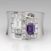 popular white purple zircon ring inlaid with rhinestone