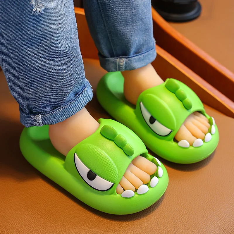Cute Cartoon Monster Parent-child Slippers 2023 New Summer New Bathroom Home Non-slip Indoor Kids Shoes Platform Women Slides