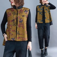 the new during the spring and autumn 2022 deer velvet chinese wind printed retro vest single breasted sleeveless jacket