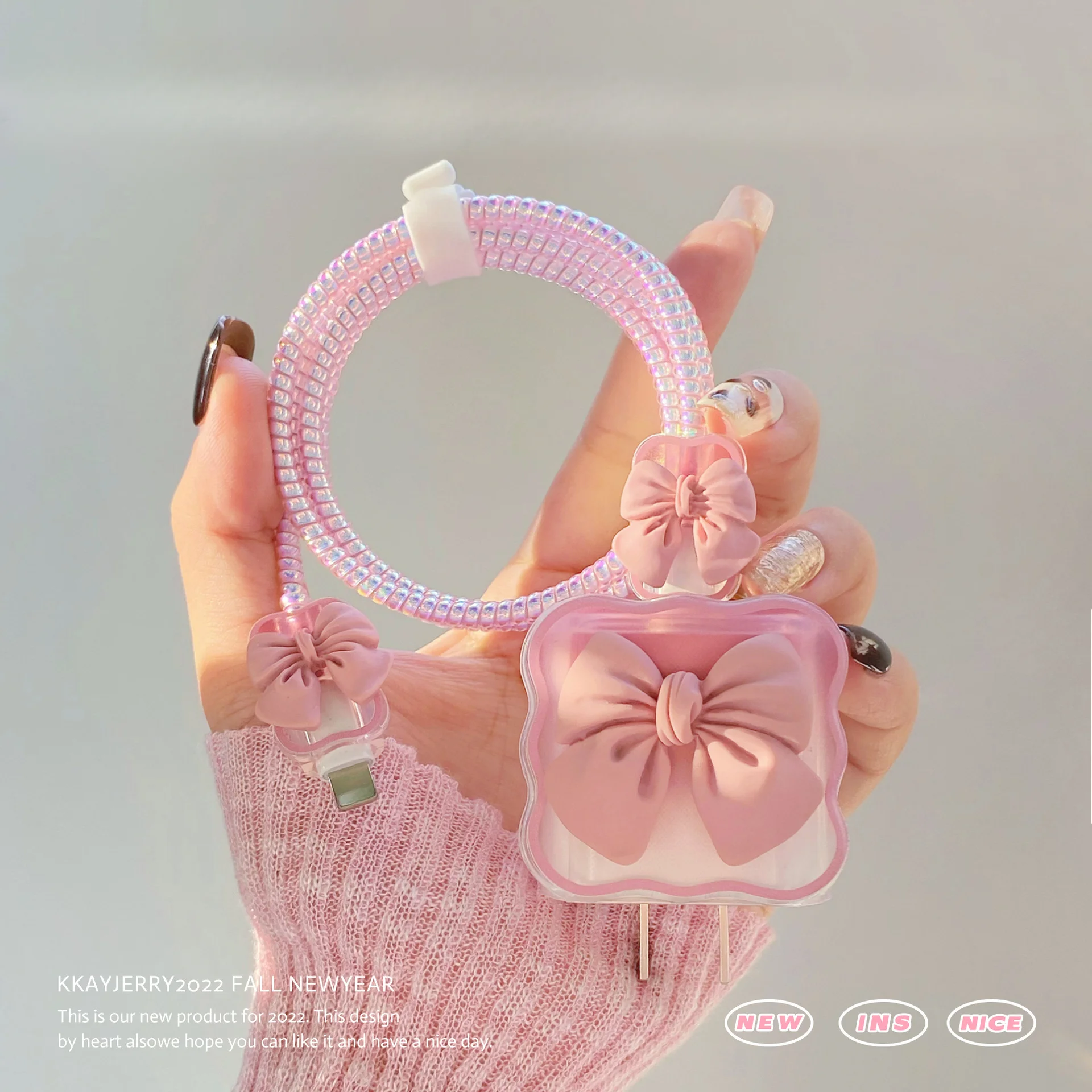 

3D Pink Bow Gradient Color Clear Soft Silicone Charger Case For IPhone 11 12 18W-20W Fast Charge Protection Cover Charger Sleeve