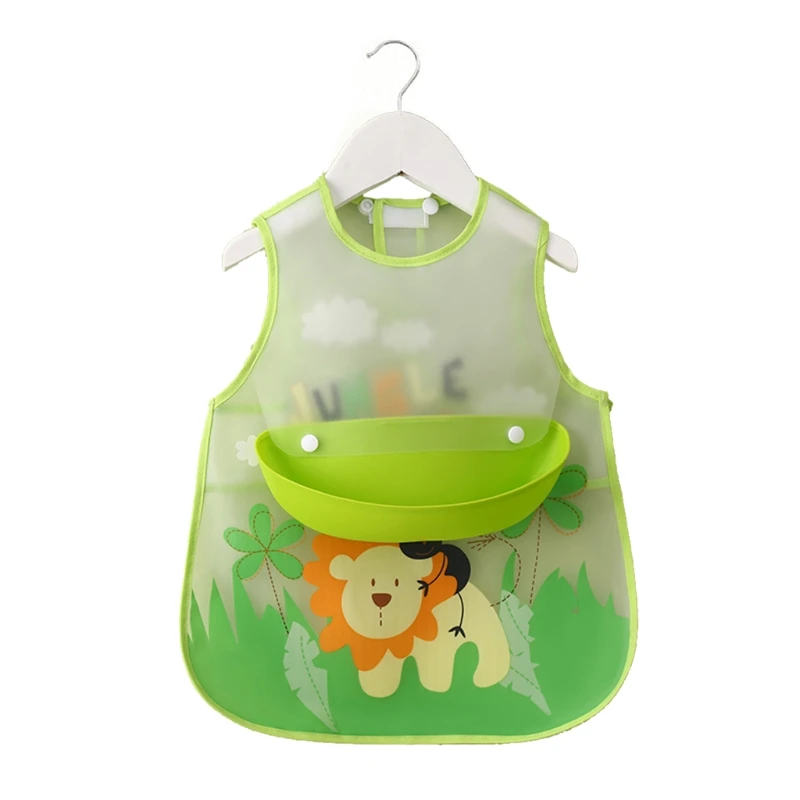 

Baby Adjustable Bibs with Pocket Plastic Waterproof Feeding Smock Cartoon Apron Burp Cloth for Children Infant