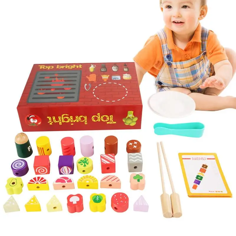 

Toy Grill Interactive Play BBQ Tools Play House Wooden Barbecue Kitchen Cooking Playset Pretend BBQ Accessories Set For Girls Bo