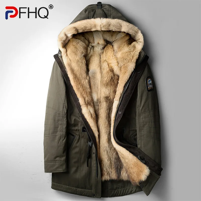

PFHQ 2022 Men's Trendy Imitation Fox Hair Liner Thickened Winter Jackets Elegant Hooded High Quality Coat Luxury Parka Clothes