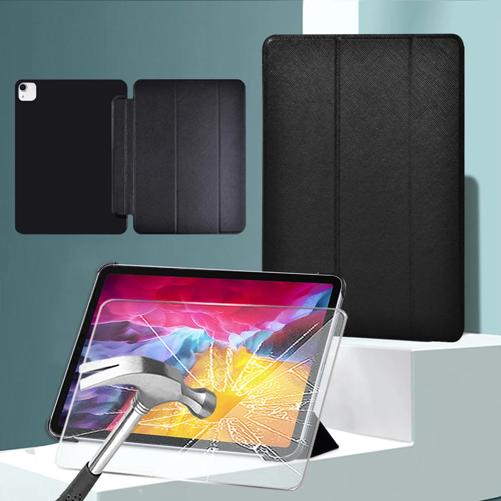 

Tablet Case for Apple IPad Air 5 Air 4 10.9"/Pro 11 2018 2020 2021 Ultra-thin Leather Folding Shell Stand Cover + Tempered Film