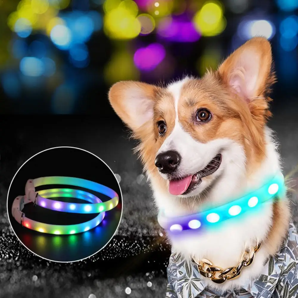 

Светодиодные ошейники для домашних животных, разноцветное светящееся ожерелье с мигающими огнями, перезаряжаемые через Usb светящиеся ошейники для собак