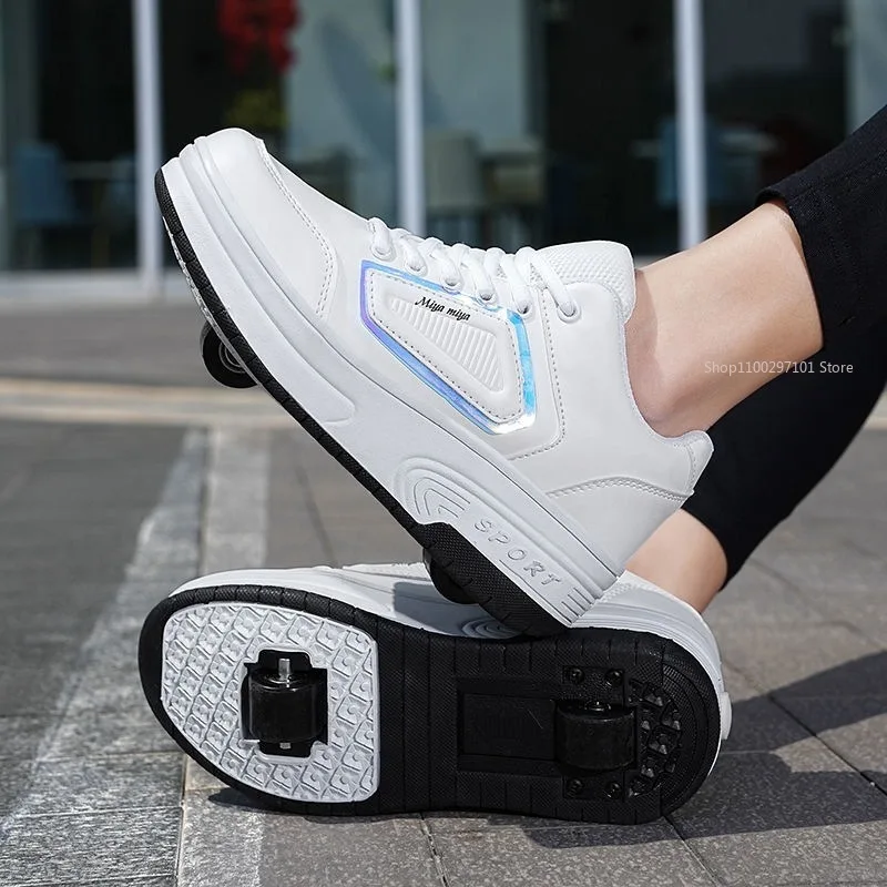 

Shoes with Retractable Roller Skates Shoes 4 Wheels Invisible Deformation Roller Skate Shoes Retractable Adjustable Patines Fila