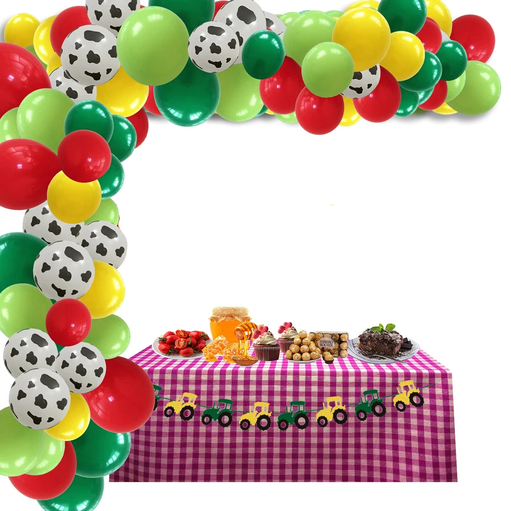 72pcs Red Yellow Green Cow Pattern Printed Latex Balloons Garland Arch Kit Farm Party Supplies Farm Animals Birthday Decorations