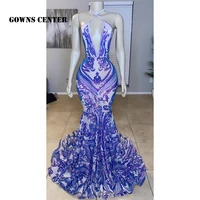 purple sequined lace prom dresses 2022 for black girls halter evening dress for a wedding graduations gown birthday party gowns
