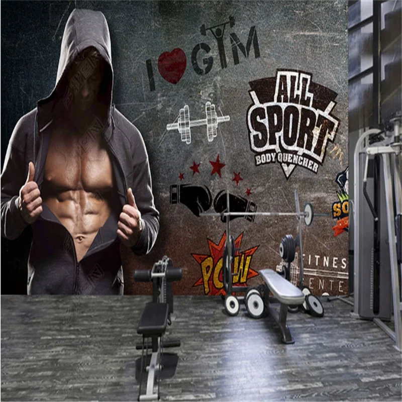 

European and American Retro Fitness Sports Mural Wallpapers Industrial Decor Gym Background Wall Paper Papel De Parede 3d