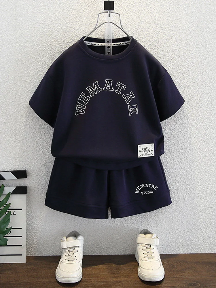 Футболка и шорты с буквенным принтом для мальчиков девочек
