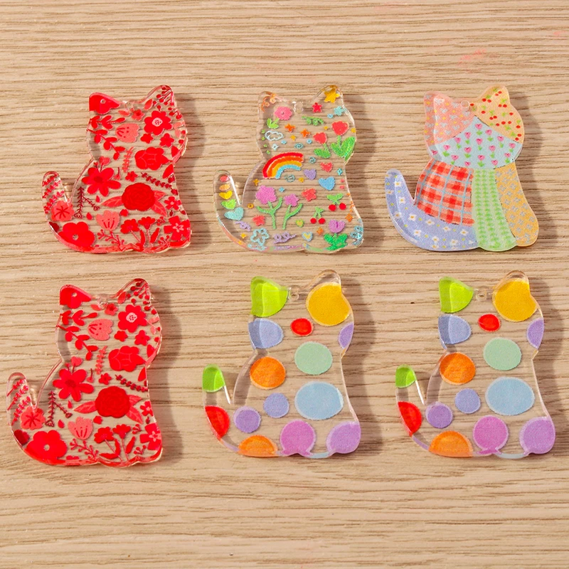 

5pcs 26x38mm Cartoon Colorful Animal Cat Charms Pendants for Jewelry Making Drop Earrings Necklace DIY Keychain Craft Supplies