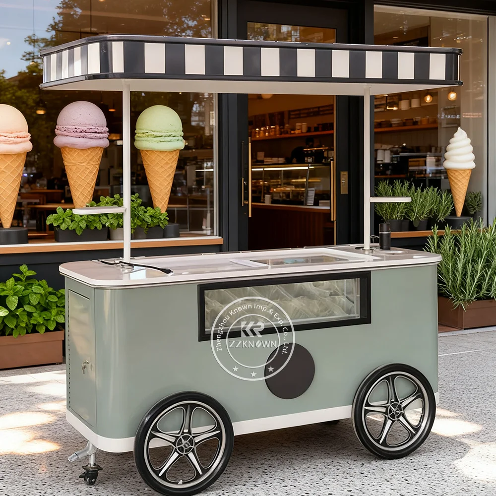 Фото Уличная итальянская ручная тележка для мороженого Gelato, мобильная тележка для еды, грузовик для еды с морозильной камерой №5