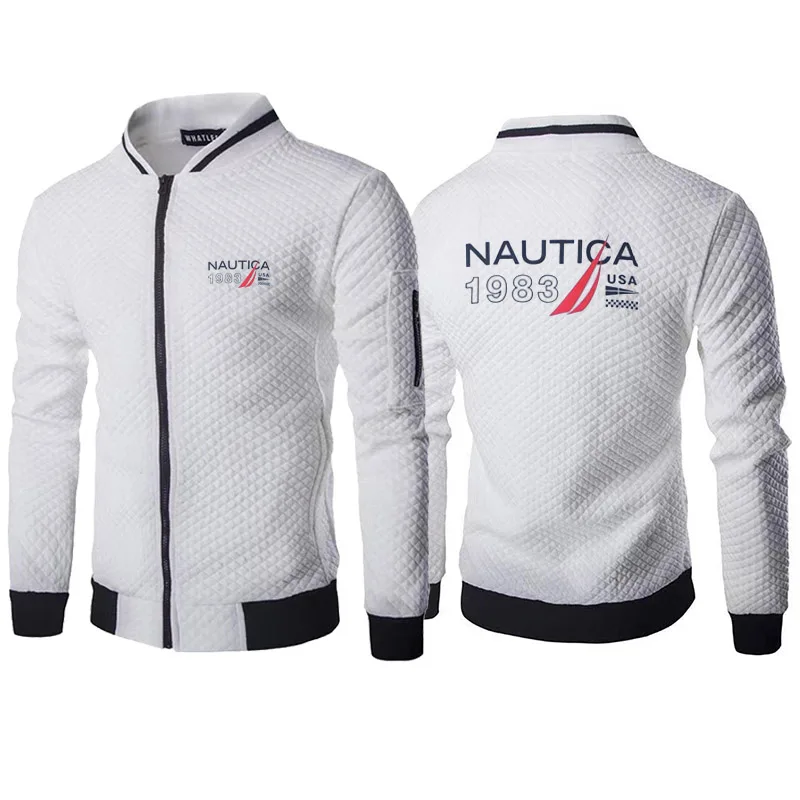 

2022 Spring Autumn New Nautica High Quality Plush Zip Stand Collar Flight Jacket Men's Street Windbreaker Jacket Coat S-3XL