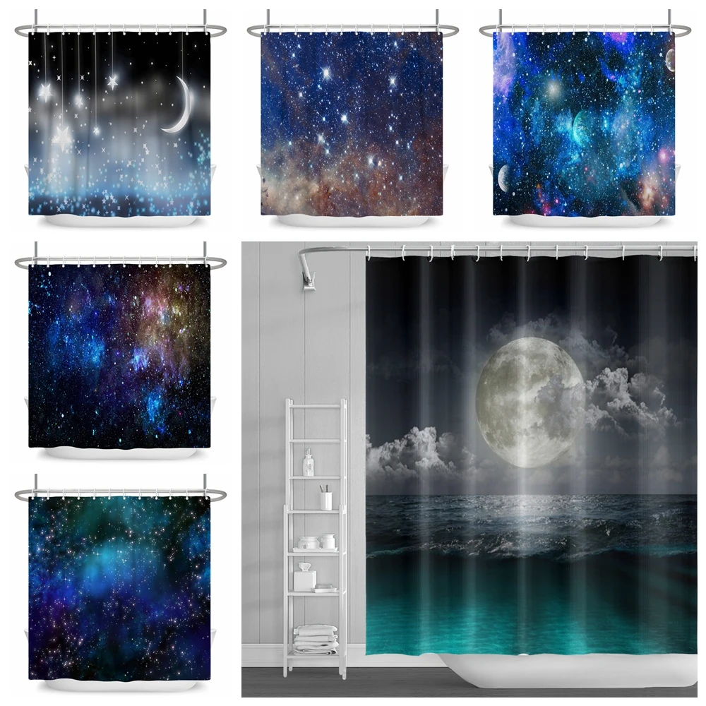 

Star Galaxy Planet Shower Curtain Nebula Night Starry Sky Universe Space Fantasy Polyester Home Bathtub Decor with Hooks