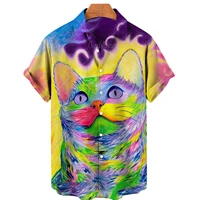 new men and women cute cat print short sleeved hawaiian shirt casual fashion top loose breathable shirt 5xl summer