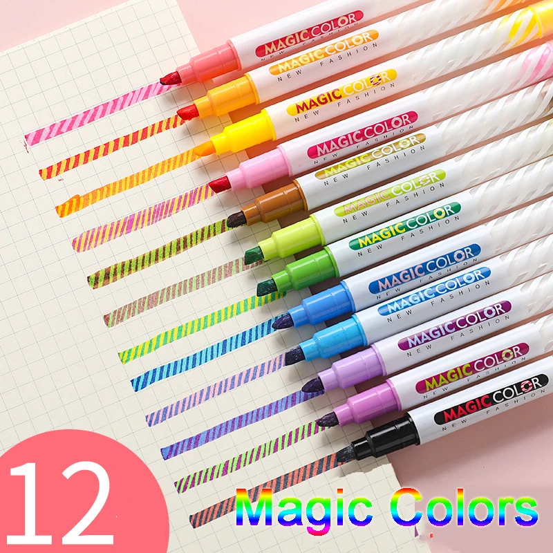 12Pcs Double Head Highlighter Pen Art Markers Pens Set Kawaii Dual Tip Pen Art Journal Drawing Pastel Marker Stationery