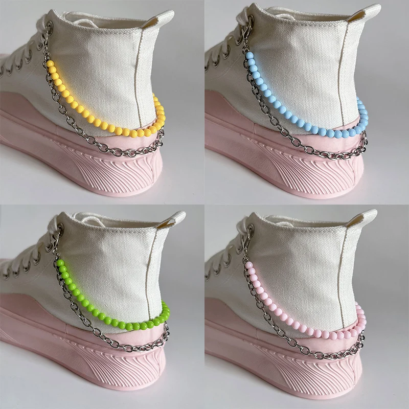 

2PCS Stainless Steel Candy Color Beads Double Layer Shoe Buckles Decoration Vintage Punk Canvas Shoe Accessories Jewelry Gifts