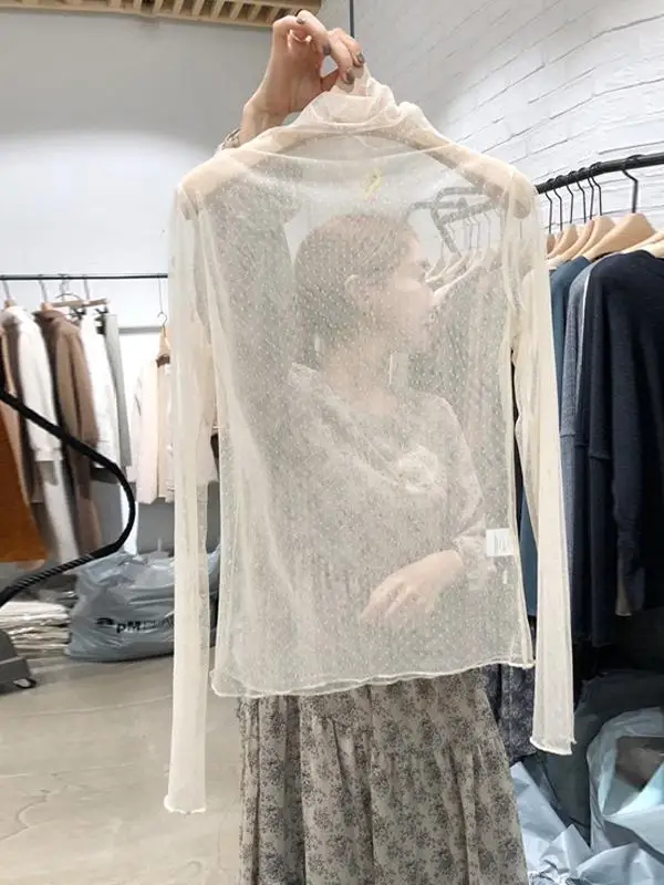 Южная Корея Dongdaemun Осенняя одежда Новое тонкое сетчатое кружево Слегка