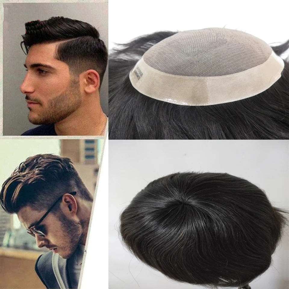 6x8 Silky Straight Hair Fine Mono Toupee Human Hair Wig Toupee Indian Remy Hair System Men Hairpiece Natural Black