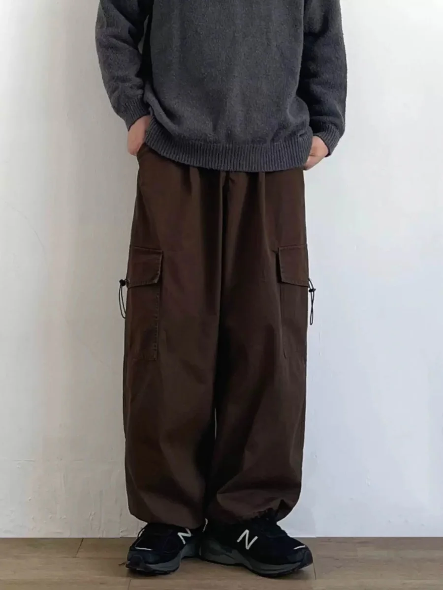 Japan fashion Retro Ciboy Loose Wide Leg Cargo Trousers Men and Women Summer Fashion Brand All-Match Ankle-tied Casual Pants