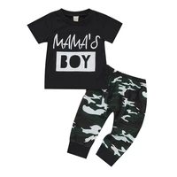 2 pieces baby suit set letter print round neck short sleeve t shirt camouflage print trousers for boys 0 18 months