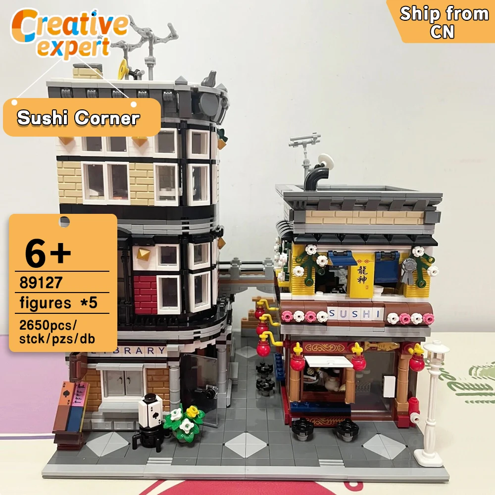 89127 Jiestar креативный эксперт Moc суши угловой магазин уличный вид кирпичи модульная
