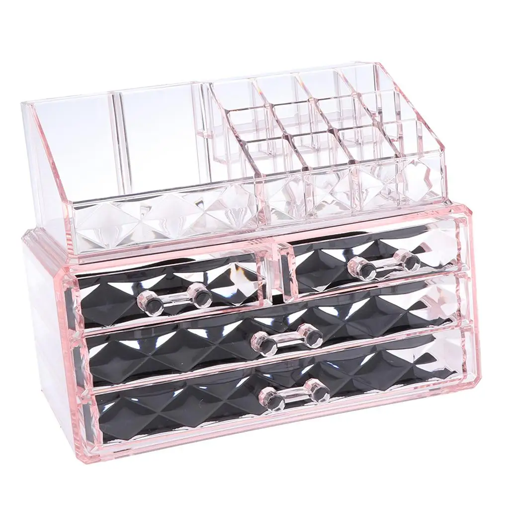 

Premium Durable Clear Acrylic Jewelry & Cosmetic Storage Display Boxes Two Pieces Set- Pink