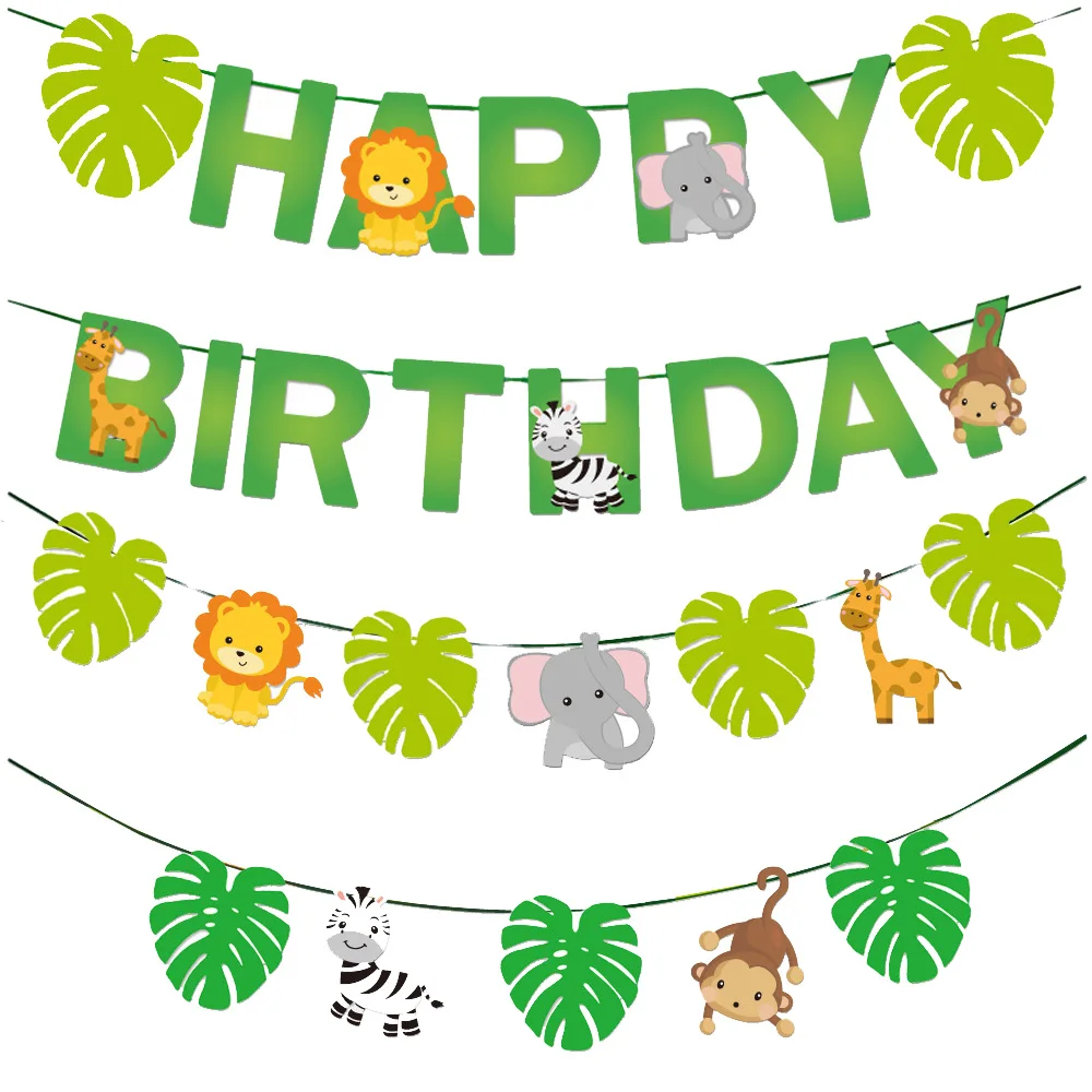

Happy Birthday Banner Party Decoration Jungle Theme Party Kids One Year 1st Birthday Banner Garland Safari Party Baby Shower Boy