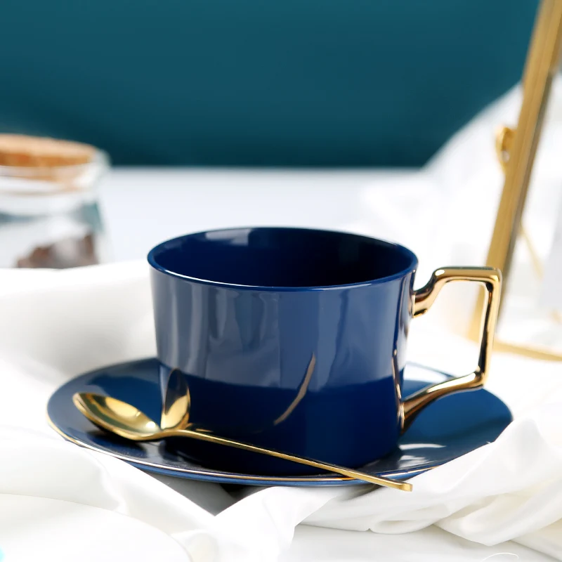 

Luxury Nordic Coffee Cup and Saucer Set Bone China European Minimalist Teacups and Saucers Afternoon Espresso Cups Porcelain D6D