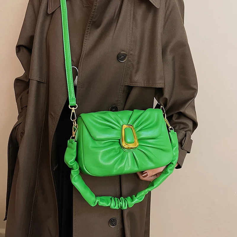 2023 New Fashion Pleated PU Leather Shoulder Bag Design Women's Leisure Armpit Bag  Female  Small Shoulder Crossbody Bag