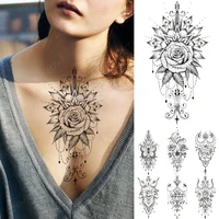 transfer waterproof temporary tattoo sticker flower rose henna leaves lace lines flash tatto women men sexy chest fake tattoos