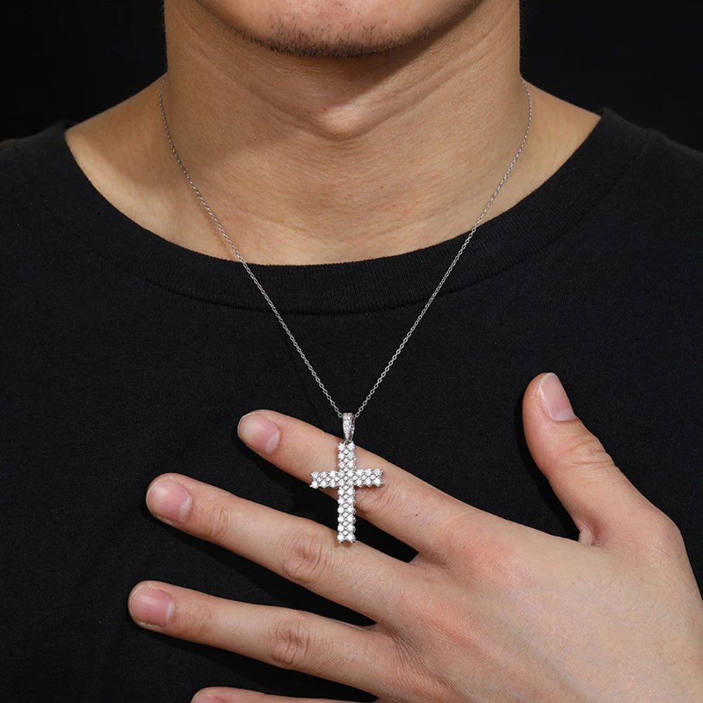 2 Rows Moissanite Cross Necklaces S925 Silver Pendant For Women Men Hip Hop Jewelry Pass Diamonds Tester With GRA Free Shipping