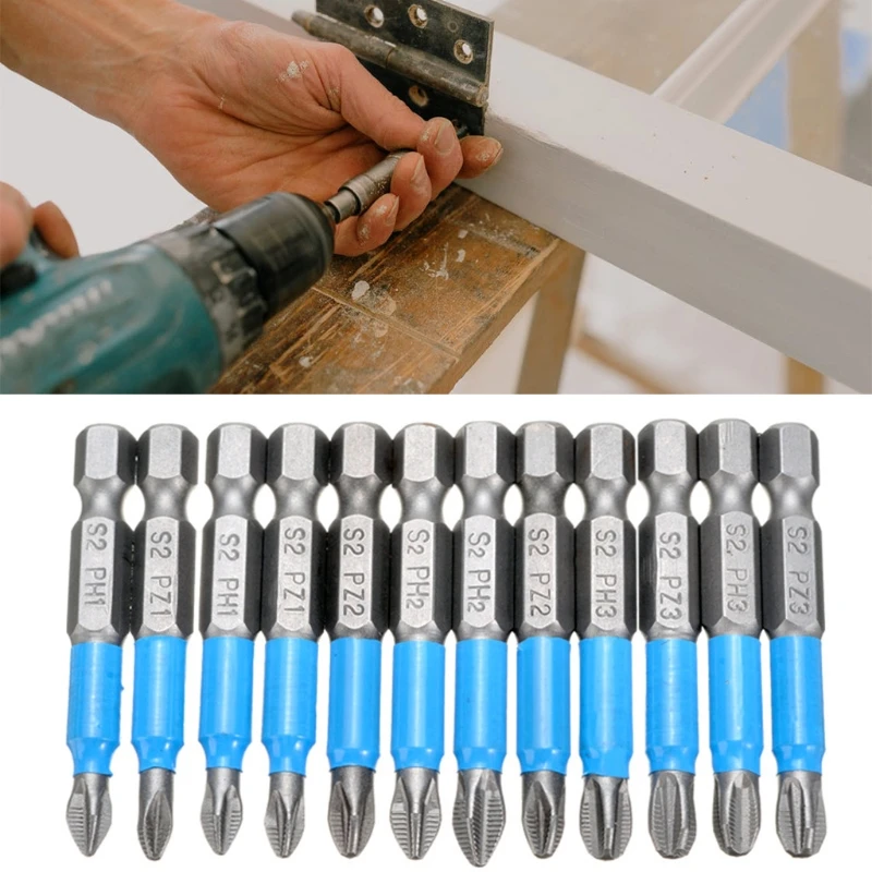 

12 Pcs/Set 50mm Cross Bit Drill Head Screwdriver Bits Hand Repair Tools Anti-Slip Electric Hex Shank Magnetic 6 Typ M4YD