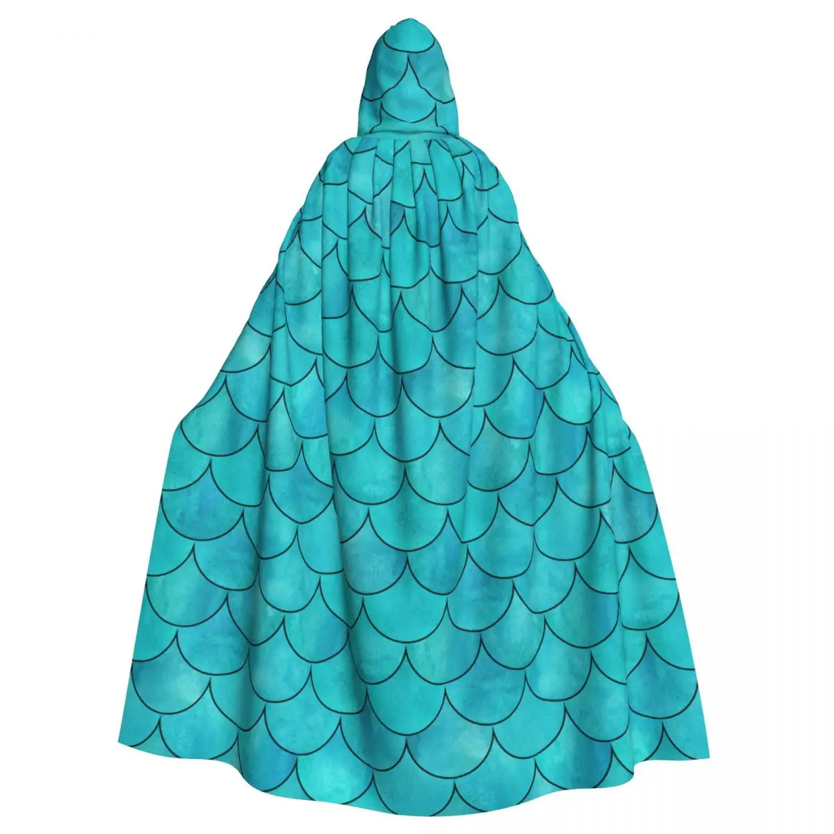 

Bright Teal Color Mermaid Fish Scale Wave Hooded Cloak Polyester Unisex Witch Cape Costume Accessory