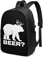 deer beer bear flat business laptop school bookbag travel backpack with usb charging port headphone port fit 17 in