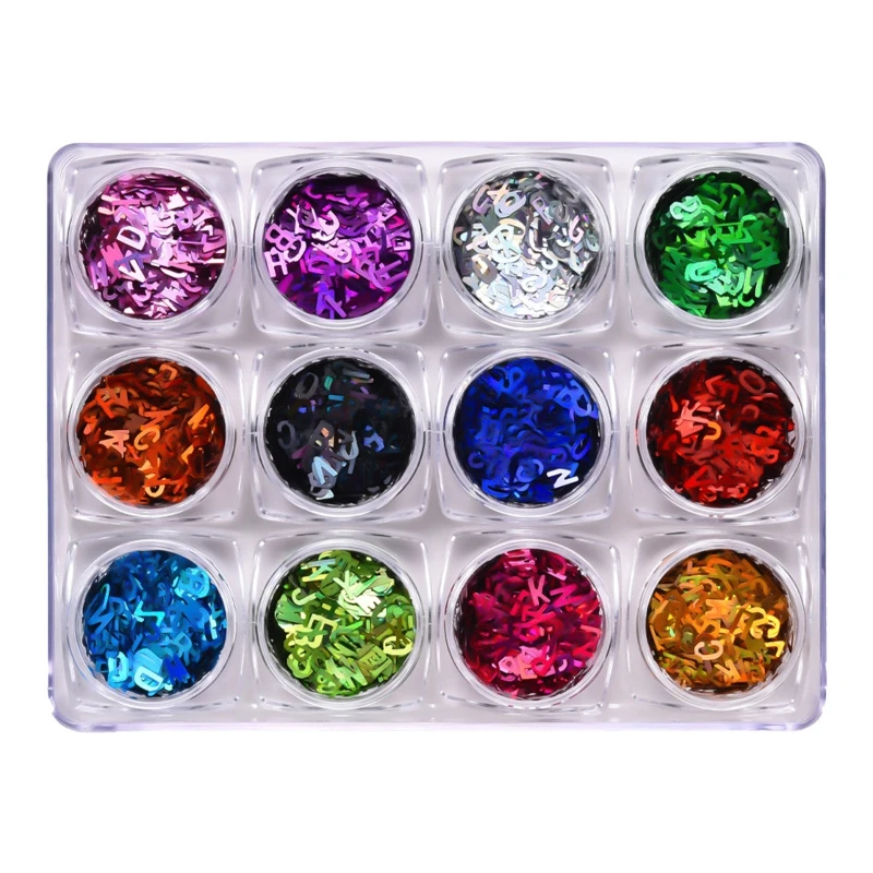 

12 Color Winter Christmas Mixed White Letter Nail Glitter Sequins 3D Nail Decor