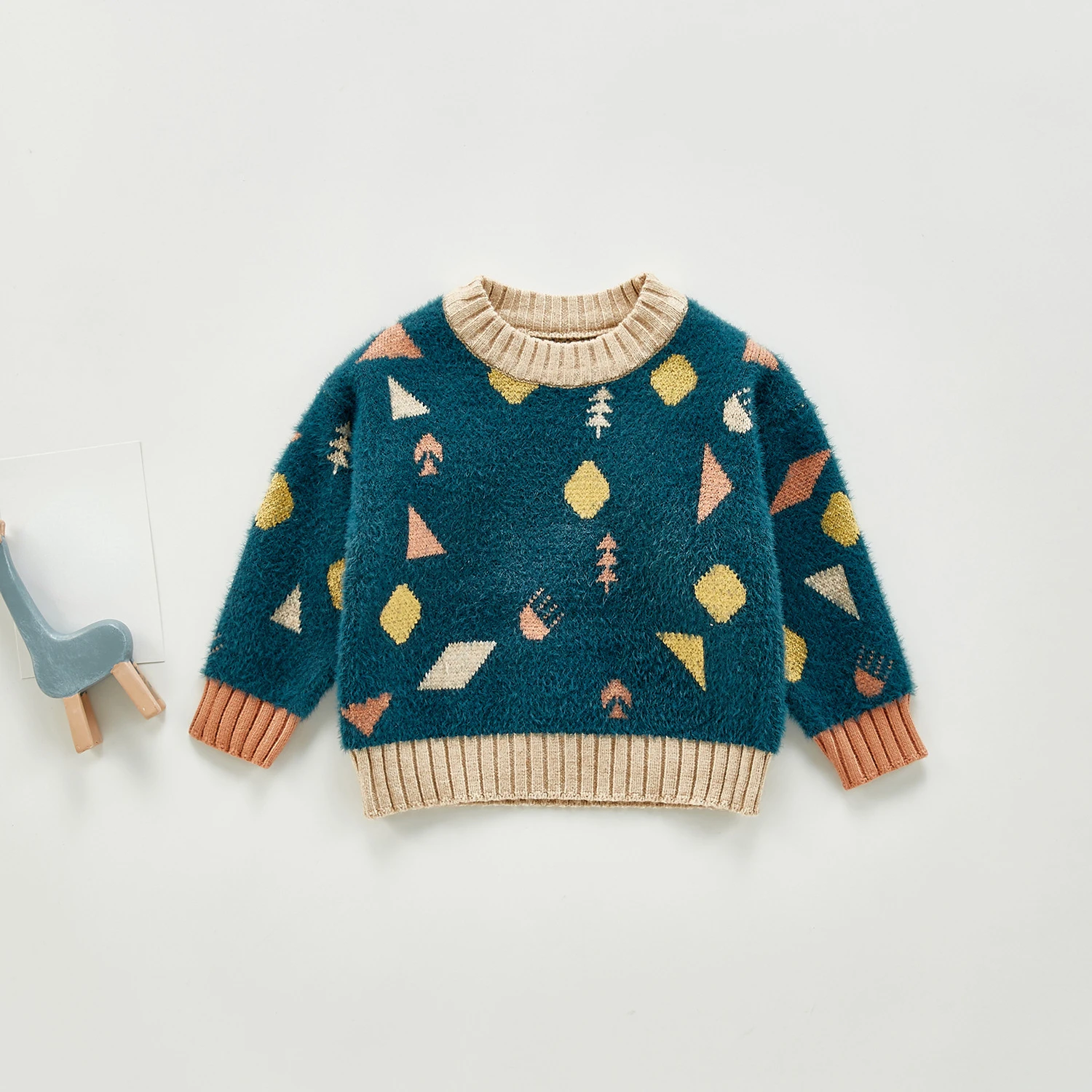 RiniLucia Autumn Winter New Toddler Boys Girls Geometric Long Sleeve Sweaters Coat Children Sweaters Kids Knit Pullovers Tops