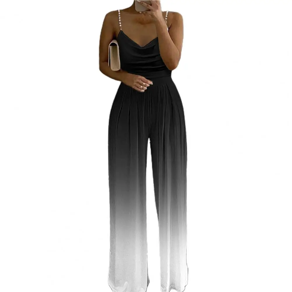 

All Match Straight Gradient Color Print Women Jumpsuit for Vacation