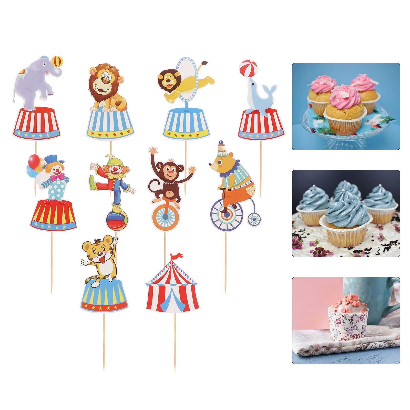 

Circus Cake Picks Decoration Party Favors Cupcake Baby Shower Topper Dessert Theme Birthdayclown