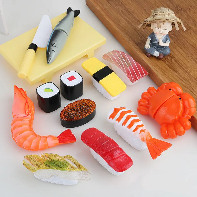 

13pcs/set kids kitchen toy set cut food Simulation sushi Crab shrimp tuna kitchen items Play house Interactive Toy baby gift