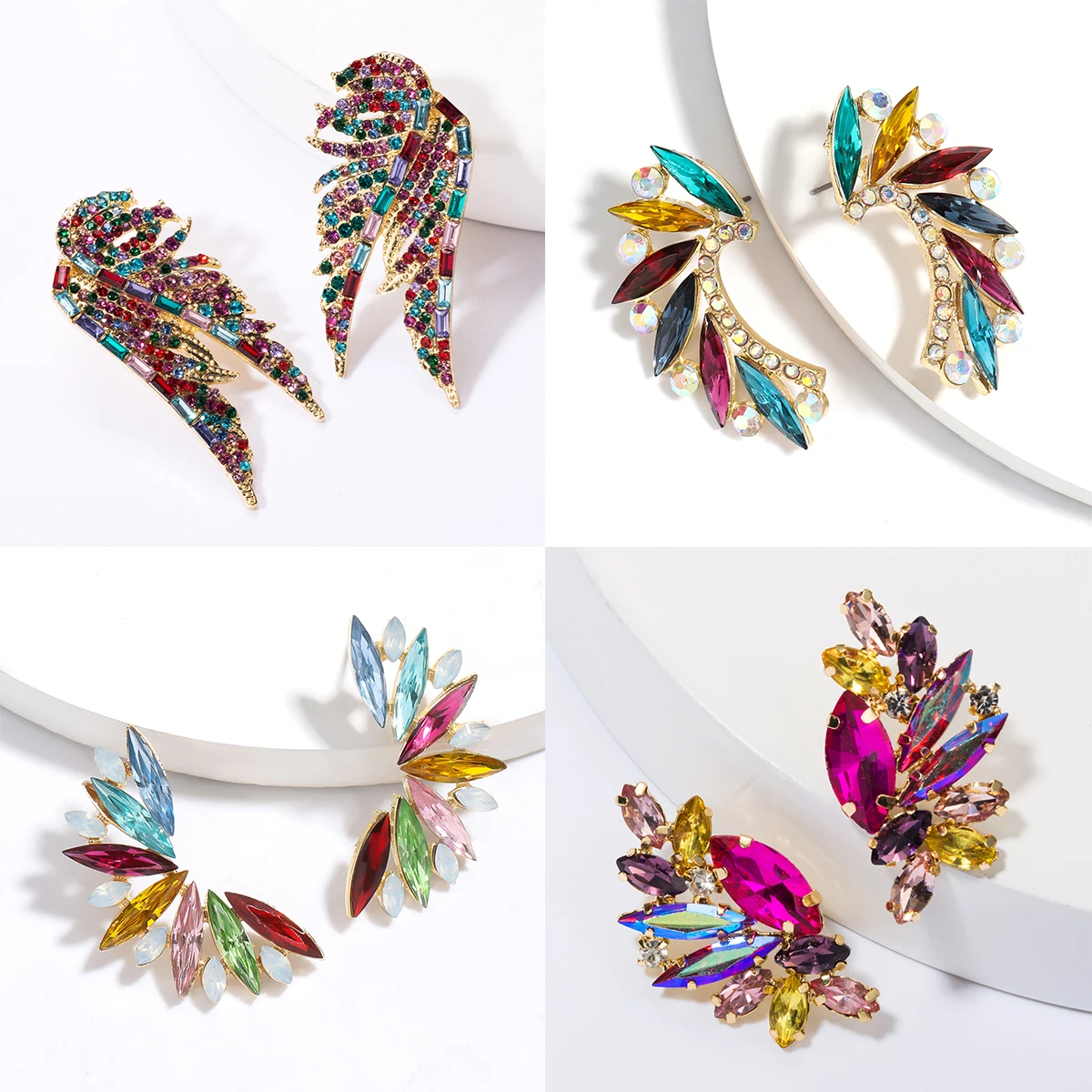 

2021 New Fashion Jewelry Metal Rhinestone Flower Geometric Earrings Exaggerated Personality Shiny Party Dangle Earrings
