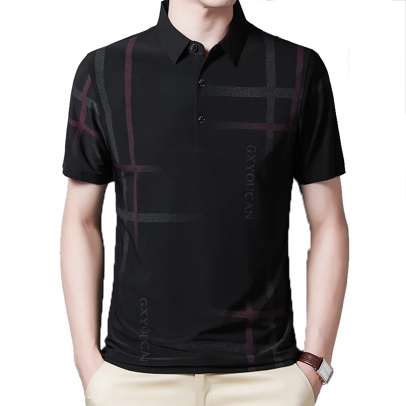 

Футболка мужская летняя тонкая в полоску, брендовая дышащая рубашка с коротким рукавом, с отложным воротником и графическим принтом, с надписью